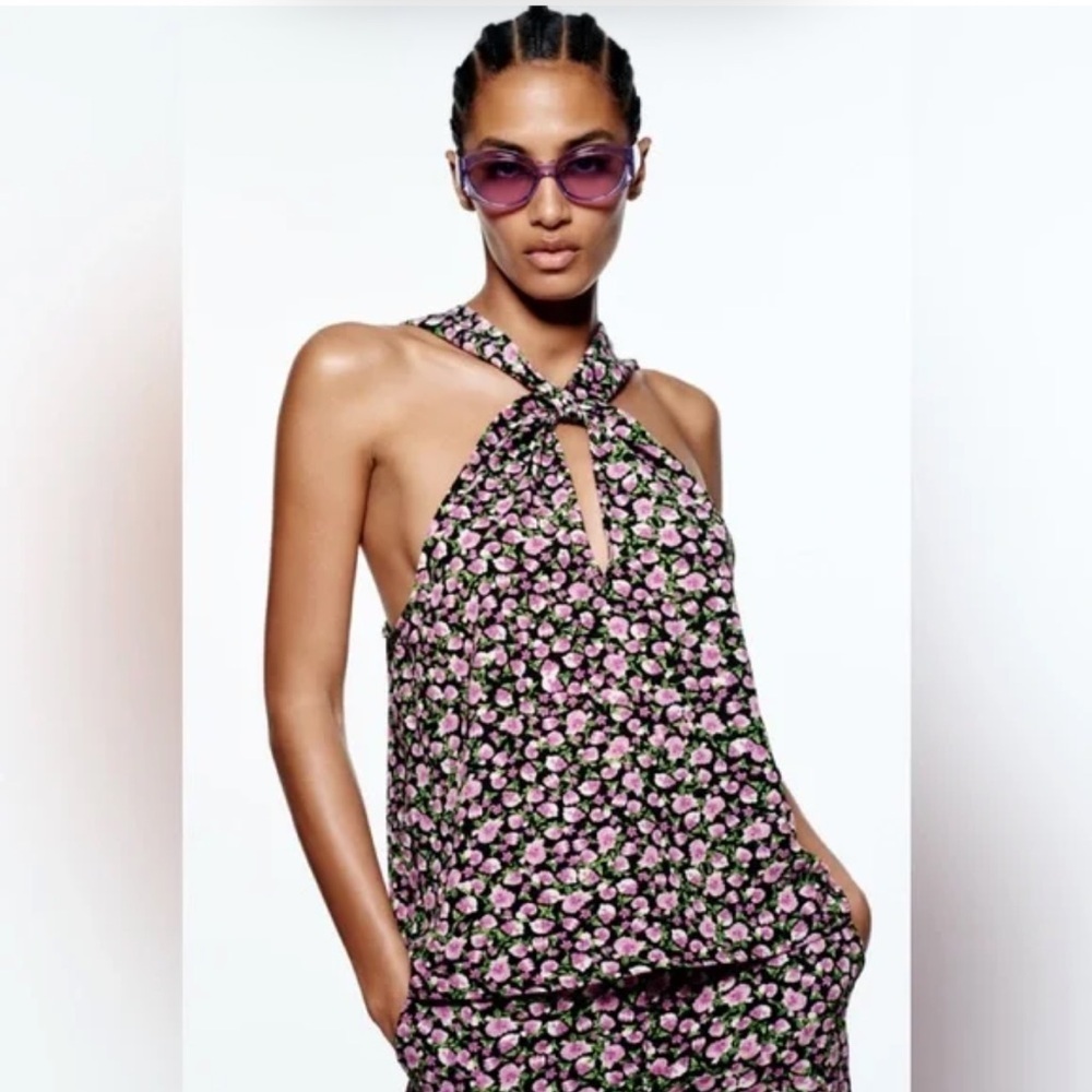 Zara FLORAL PRINT HALTER TOP